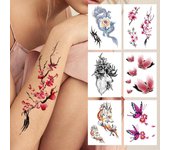Tatuaje temporal de flor de ciruela para mujeres y niñas, tatuajes de dragón y zorro de acuarela, pegatina de mariposa falsa, ciervo, arte corporal, tatuajes de dibujo