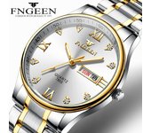 Reloj de marca de lujo para hombre, reloj de cuarzo con diamantes de acero inoxidable, pantalla analógica, relojes de pulsera con fecha y semana negro