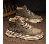 Botas Martin de corte medio estilo retro británico para hombre: zapatos casuales de cuero para otoño 42 caqui