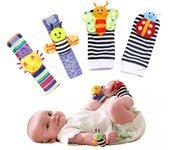 Conjunto de 4 calcetines con sonajeros de muñeca y localizador de pies para bebés recién nacidos. One Size