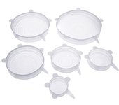 Couleur 6pcs blanc 6 couvercles alimentaires en Silicone Universels, extensibles, pour micro-ondes, accessoir