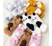 Calcetines peludos con bonitos dibujos de animales para mujer, calcetines peludos cálidos de lana para invierno, calcetines mullidos informales de moda para el suelo del hogar con oso Panda Kawaii y ratón blanco