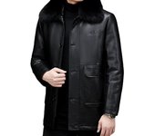 Chaqueta de cuero genuino para hombre, chaqueta informal gruesa con solapa corta, chaqueta de piel de oveja de Cachemira, invierno M negro