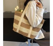 Bolso de paja tejido en contraste de color, bolso de playa portátil de gran capacidad, bolso de un solo hombro para mujer azul