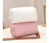 Bolsa de cosméticos con bordado de flores de algodón para mujer, bolsa organizadora de maquillaje de gran capacidad, bolsa de almacenamiento de viaje portátil, color rosa y blanco blanco
