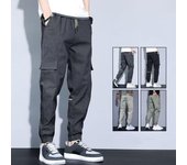 Pantalones de hombre de tela suave con múltiples bolsillos, cintura elástica, pantalones Cargo para primavera y verano, pantalones para correr resistentes al desgaste, ropa sencilla 5XL negro