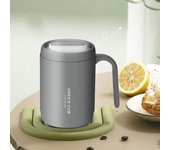 Taza para beber cubierta de gran capacidad, portátil, para oficina, con revestimiento de PP creativo gris, leche, café y agua, 1 ud. gris