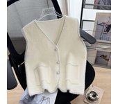Chaleco informal tipo cárdigan de punto para otoño e invierno para mujer one size fits all negro