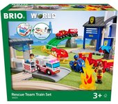 Equipo de rescate BRIO WORLD Set 36025 piezas en madera para niños de 3 años en adelante Amarillo [44 en total] (Vehículo eléctrico, tren, juguete, raíl) Rojo, verde, azul,