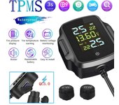 Sistema de monitoreo de presión de neumáticos TPMS para motocicleta con 2 sensores externos, kit de alarma inteligente para neumáticos, accesorios universales para motocicleta Moto TPMS