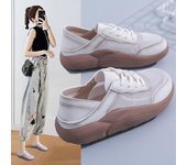 Zapatillas de deporte informales antideslizantes para mujer, zapatillas de deporte con plataforma de verano, con cordones, transpirables, para correr, caminar, malla de cuero sintético, zapatos deportivos planos con retales 35 beige