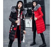 Chaqueta de plumas para mujer, abrigo largo, chaqueta con capucha, parka acolchada de corte entallado, para usar por ambos lados XL negro