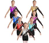 Traje de patinaje artístico para niñas, leotardo de retazos, mono de manga larga con pantalones cortos, disfraz de baile 5-6 Years de rosa caliente/negro