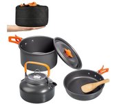 Kit de utensilios de cocina para acampar, juego de cocina de aluminio para exteriores, hervidor de agua, olla, viaje, senderismo, Picnic, vajilla para barbacoa, equipo verde