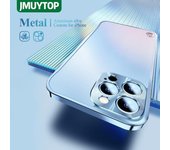 Funda de metal de lujo para iPhone 14 Plus 13 12 Mini 11 Pro Max con parachoques de aleación de aluminio Protector de cuerpo completo Cubierta trasera de teléfono mate delgada para PC For iPhone 12 negro