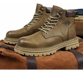 Botas Martin de caña alta retro para hombre: Botas de trabajo casuales de cuero de estilo británico, botas cortas de otoño de suela gruesa, color amarillo grande. 43