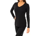 Camiseta de manga larga y cuello en pico 1487903577 para Mujer XS negro