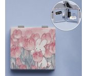 1 espejo de maquillaje compacto con forma de conejito de tulipán, cuadrado, plegable, de doble cara, portátil, de bolsillo, para niñas