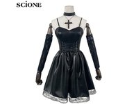 Disfraz de cosplay de Death Note actualizado de tallas XS a 3XL, vestido sexy de cuero de imitación de Misa Amane + guantes + medias + collar, uniforme, disfraz de cosplay XS negro