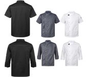 Chaqueta de Chef para Mujeres Hombres Manga Corta/Larga Unisex Cocina Cocinero Camisa Restaurante Hotel Pastelería Ropa L