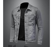 Chaqueta vaquera clásica lavada de otoño para hombre, chaqueta de tendencia urbana, estilo retro, informal y versátil. M gris claro
