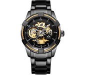 Relojes Mecánicos Esqueleto Negro Mecánico Moda Negocios Automático Estilo Punk y Correa de Acero Inoxidable Reloj Relojes, Hombres
