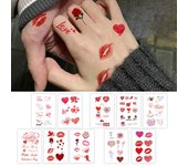 10 pegatinas de tatuajes temporales con diseño de corazones, labios y rosas rojas, resistentes al agua, para arte corporal, para San Valentín y cumpleaños. A