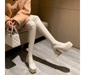Krazing Pot-zapatos ecuestres de PU para primavera e invierno, botas ecuestres de superestrella con tacones altos gruesos, botas por encima de la rodilla sin cordones a la moda Retro 34 negro