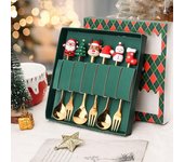 6 Unids/set Kit de Cuchara de Tenedor de Navidad con Caja de Regalo Adorno de Navidad de Acero Inoxidable de Grado Alimenticio Cubiertos de Mango Largo Utensilios Regalo de Festival A rojo
