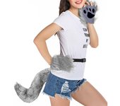 Llavero con cola de zorro de piel esponjosa, guantes con forma de pata de gato y máscara de lobo Therian para accesorios de disfraz de Halloween 2