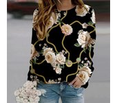 Camiseta de manga larga con cuello redondo para mujer, ropa holgada, camiseta con estampado de cadena de rosas para niña, moda de otoño e invierno XS blanco