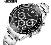 Reloj MEGIR creativo para hombre, relojes de cuarzo con cronógrafo de lujo de primeras marcas, reloj de pulsera para hombre, deportivo, de cuero, militar, de negocios, para trabajo negro