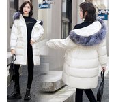 Chaqueta ajustada de otoño e invierno para mujer, chaqueta de plumón de longitud media con cuello grande y chaqueta gruesa S blanco