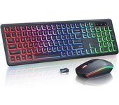 Combo de teclado y ratón inalámbricos retroiluminados, letras Rgb recargables, tamaño completo, ángulo de inclinación ergonómico, teclado silencioso de 2,4 ghz English
