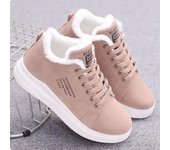 Botas de invierno 2024, botines para mujer, cálidos zapatos de invierno de felpa de PU, zapatillas planas con cordones, zapatos de mujer, botas de nieve cortas para mujer 35 negro
