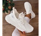 Zapatillas deportivas de punto para mujer: transpirables y ligeras, diseño cómodo con cordones, versátiles para correr, jugar al tenis, hacer ejercicio en el gimnasio y para el ocio 36 blanco