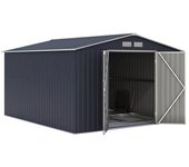 Caseta de jardín metálica de 8,84 m² - 277 x 319 x 202 cm - VELASCO - Kit de anclaje incluido, 2 puertas batientes - Gris