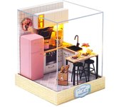 Moin Moin - Casa de muñecas en miniatura, hecha a mano, kit de colección de casa, tamaño ultra pequeño para conejo, dos luces, estuche acrílico de 1/32, juego/conejito (Mini)/Palmera