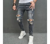 Nuevos pantalones vaqueros para hombre, elásticos deshilachados hasta la rodilla, informales, pies pequeños, pantalones vaqueros ajustados con agujeros para hombre, a la moda 28