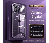 Funda protectora de vidrio transparente ultracerámico para iPhone 13 para Apple 15 Pro Max, diseño anticaídas con cortes precisos iPhone16 azul/transparente