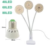 Lámpara de escritorio con clip para cultivo de plantas y flores, luz solar de espectro completo de 3 cabezales y 80 LED, color amarillo, para interior, caja de cultivo de verduras, invernadero 48 LED