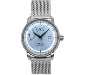 Reloj Zeppelin Atlantic de acero inoxidable con esfera azul hielo automático 8462M6 para hombre azul claro