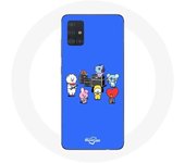 Coque pour Samsung Galaxy A71 BTS BT21 Tata Chimmy Cooky Rj Koya Shooky Et Mang Jouent De la musique Fond Bleu