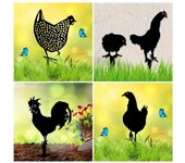 Estatua de pollo, artesanía de metal, estaca para jardín, granja, patio, decoración de césped, placa de inserción con silueta de animal, estatua de pollo, artesanía oro