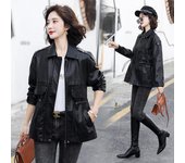 Chaqueta de cuero para mujer, chaqueta de cuero genuino para mujer, chaqueta corta de cuero de oveja con cintura nueva para otoño e invierno. M