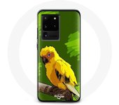 Coque pour Samsung Galaxy S20 Ultra Oiseaux de Perruches jaune Fond Vert