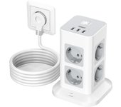 Regleta de enchufes planos TESSAN, 8 tomas múltiples con 3 USB, cable alargador con conector plano de 2 m, protección contra sobretensiones para enchufes múltiples 3 Outlets &3 USB Ports gris