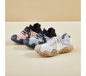 Zapatillas de deporte de malla transpirable para mujer, zapatillas para correr con plataforma gruesa, zapatos para caminar con cordones y sin cordones, zapatos deportivos cómodos para mujer para deportes de tenis 35 negro