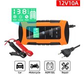 Cargador de batería automático para coche, cargador de batería con pantalla Digital de 12V y 10A, cargadores de reparación de pulsos de energía, ácido de plomo seco y húmedo EU Plug