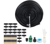 Kit de riego por goteo con manguera de 20 m y 20 piezas, boquillas atomizadoras y de cobre.